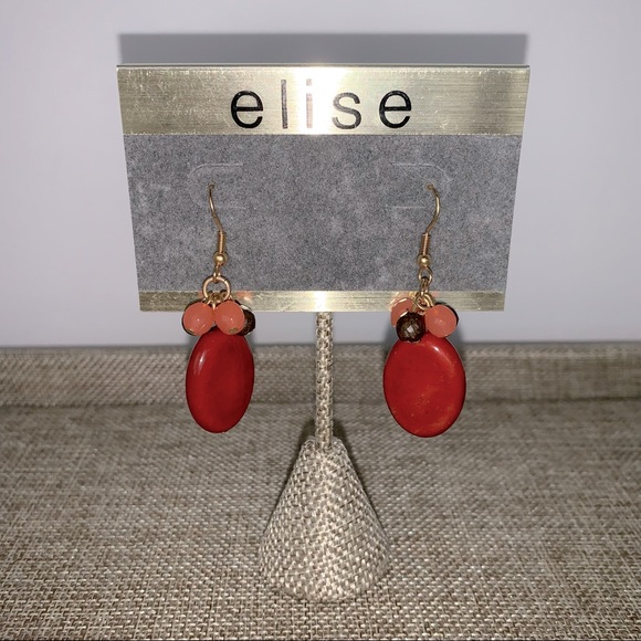 Fashion Statement Jewelry Set With Red & Brown Resin Stone By Elise NWT - Picture 5 of 7